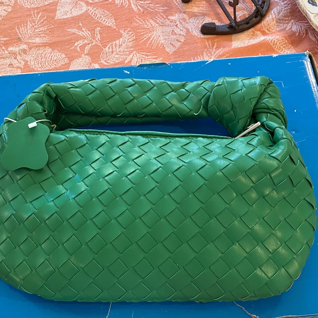 Vibrant Green Woven Leather Wristlet